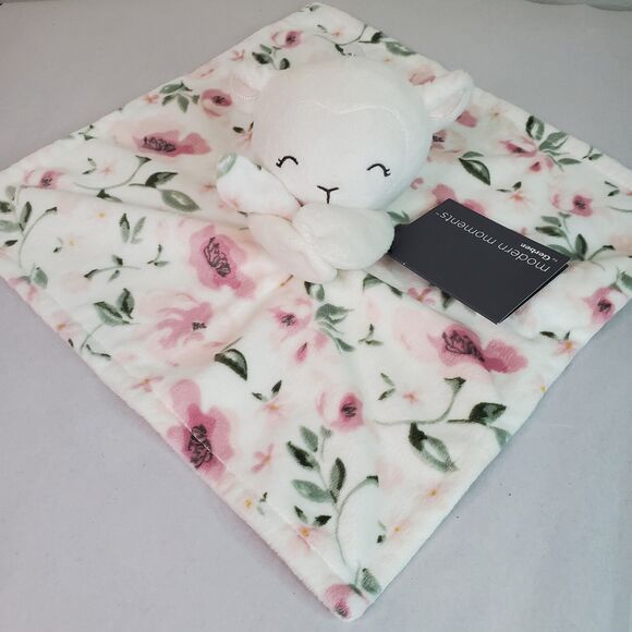 NEW Modern Moments Security Blanket Pink White Girl Lamb Floral Plush Lovey 12" - Picture 1 of 6